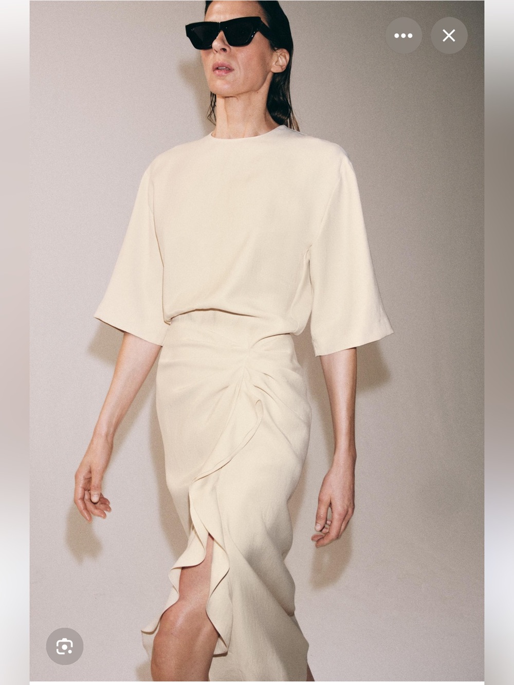 Zara Cream Ruffle-Front Midi Dress